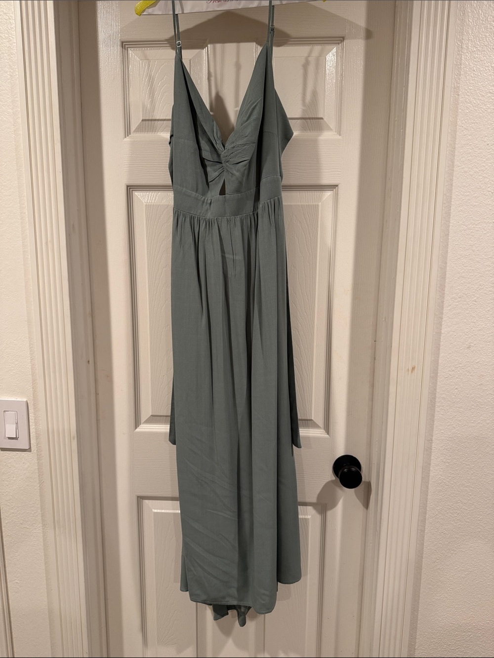 Sleeveless Sage Green Maxi Dress with Twisted Bodice